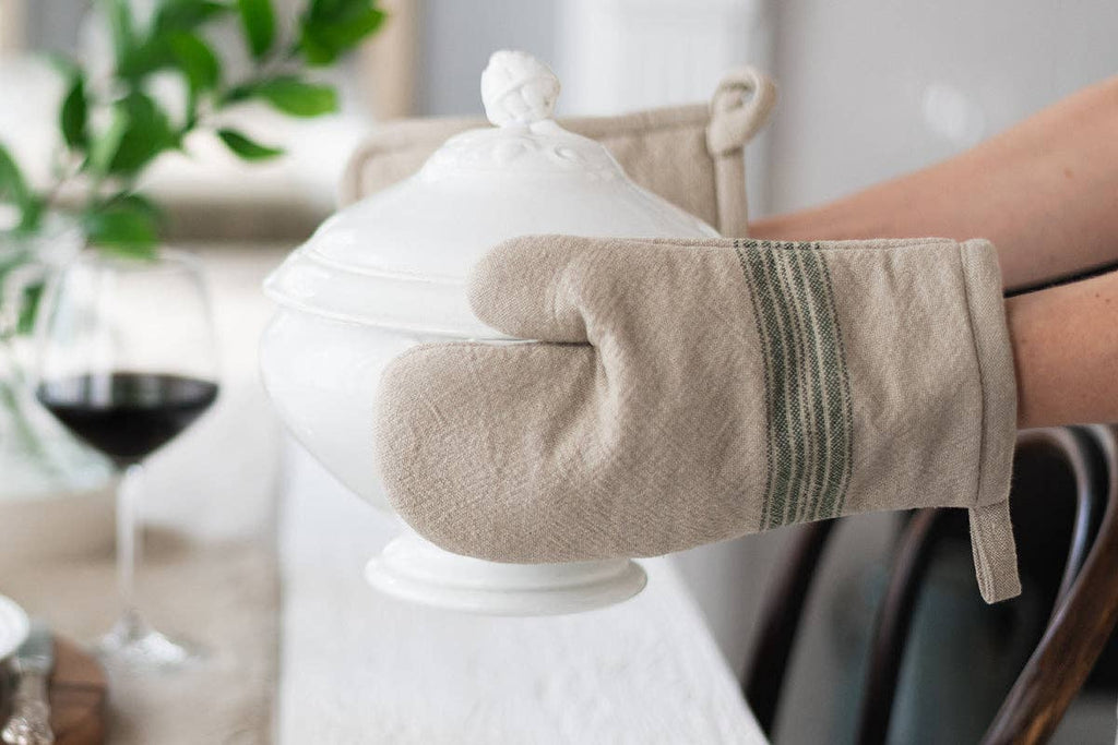 Oven Mitt, Vintage Spruce Green Stripe