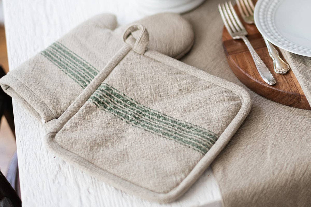 Pot Holder, Vintage Spruce Green Stripe