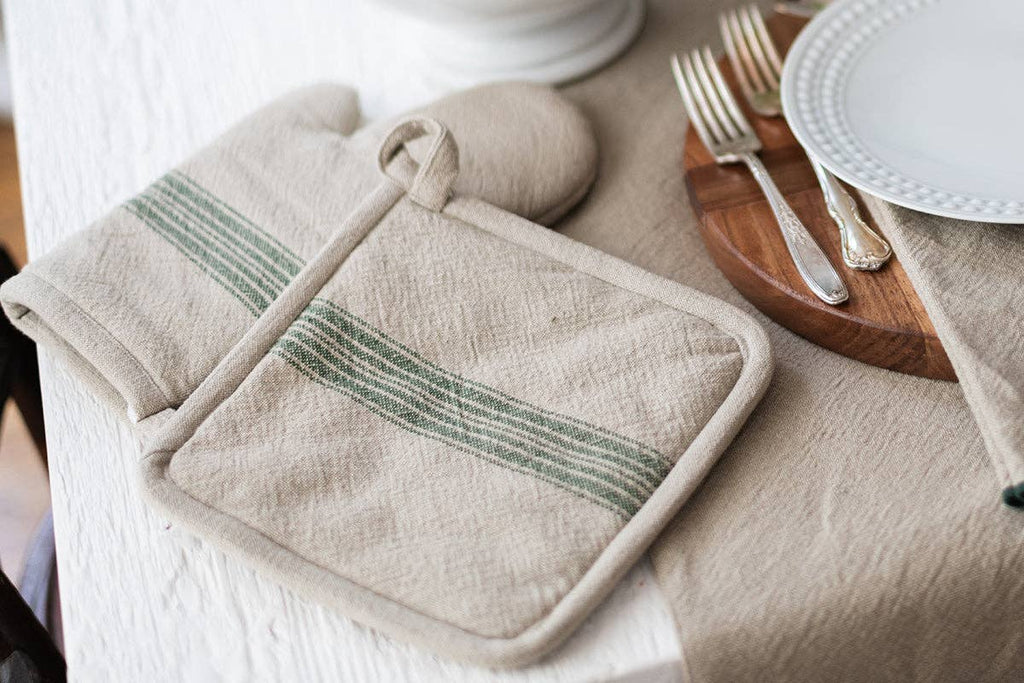 Oven Mitt, Vintage Spruce Green Stripe