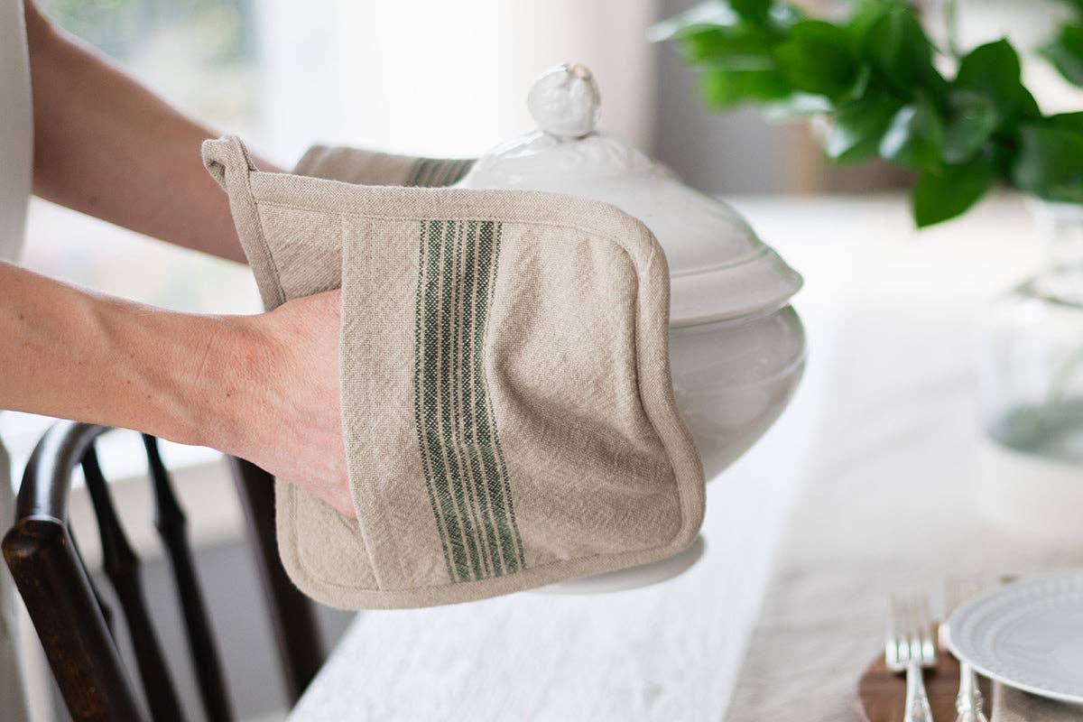 Pot Holder, Vintage Spruce Green Stripe