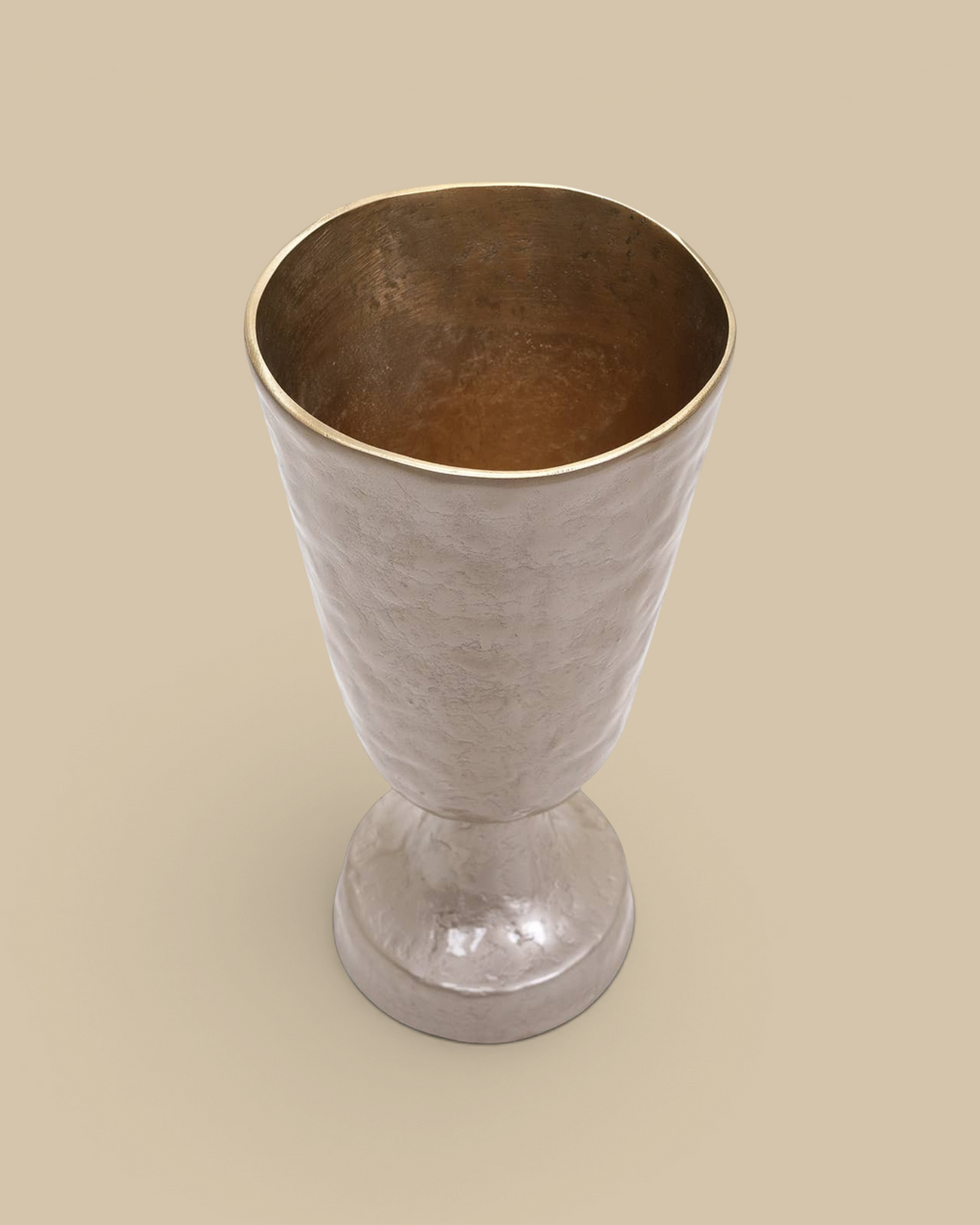 Homestyle Collective Verlix tall silver aluminum urn with a hammered texture and elegant chalice silhouette.