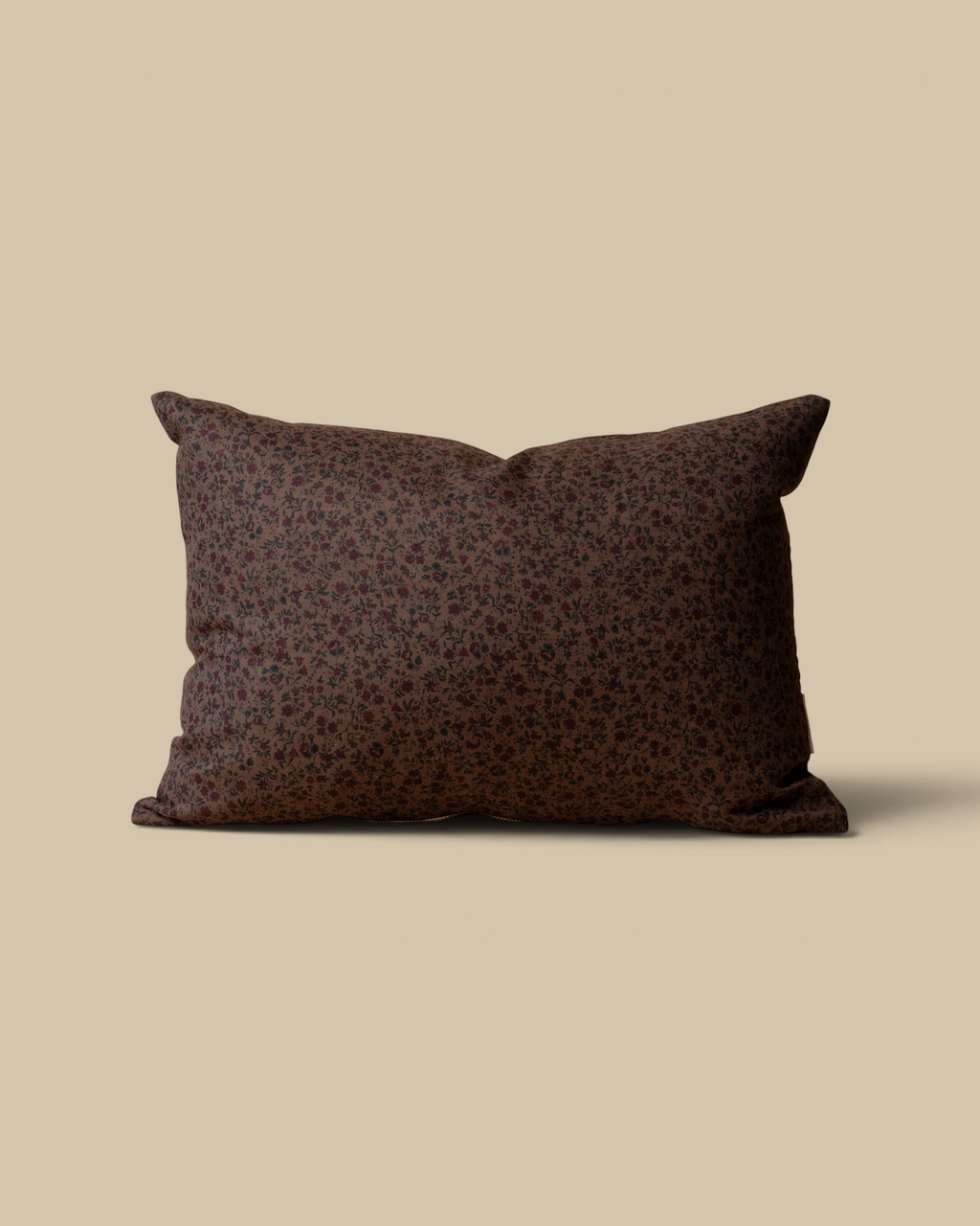 Homestyle Collective Trudie 14x20 floral linen pillow cover in moody brown, burgundy, and green with brass zipper.
