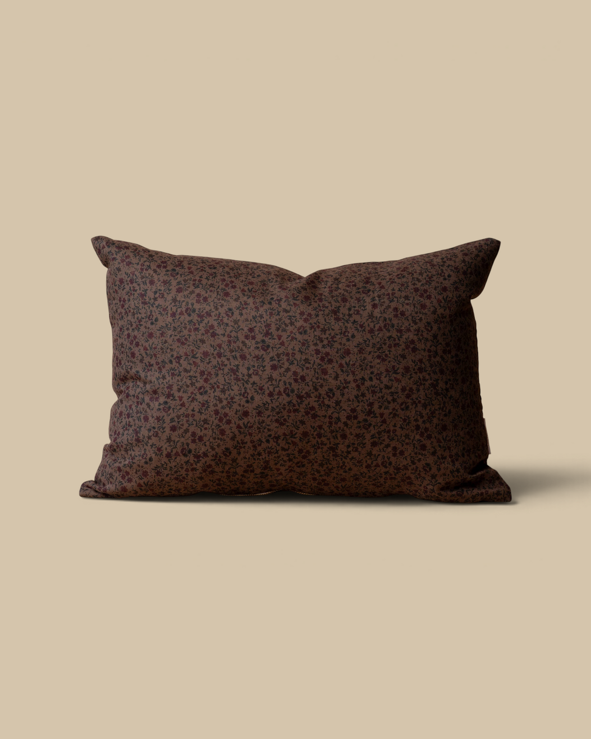 Homestyle Collective Trudie 14x20 floral linen pillow cover in moody brown, burgundy, and green with brass zipper.