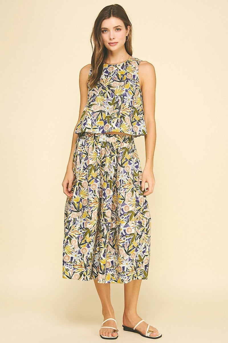Watercolor Floral A-Line Skirt
