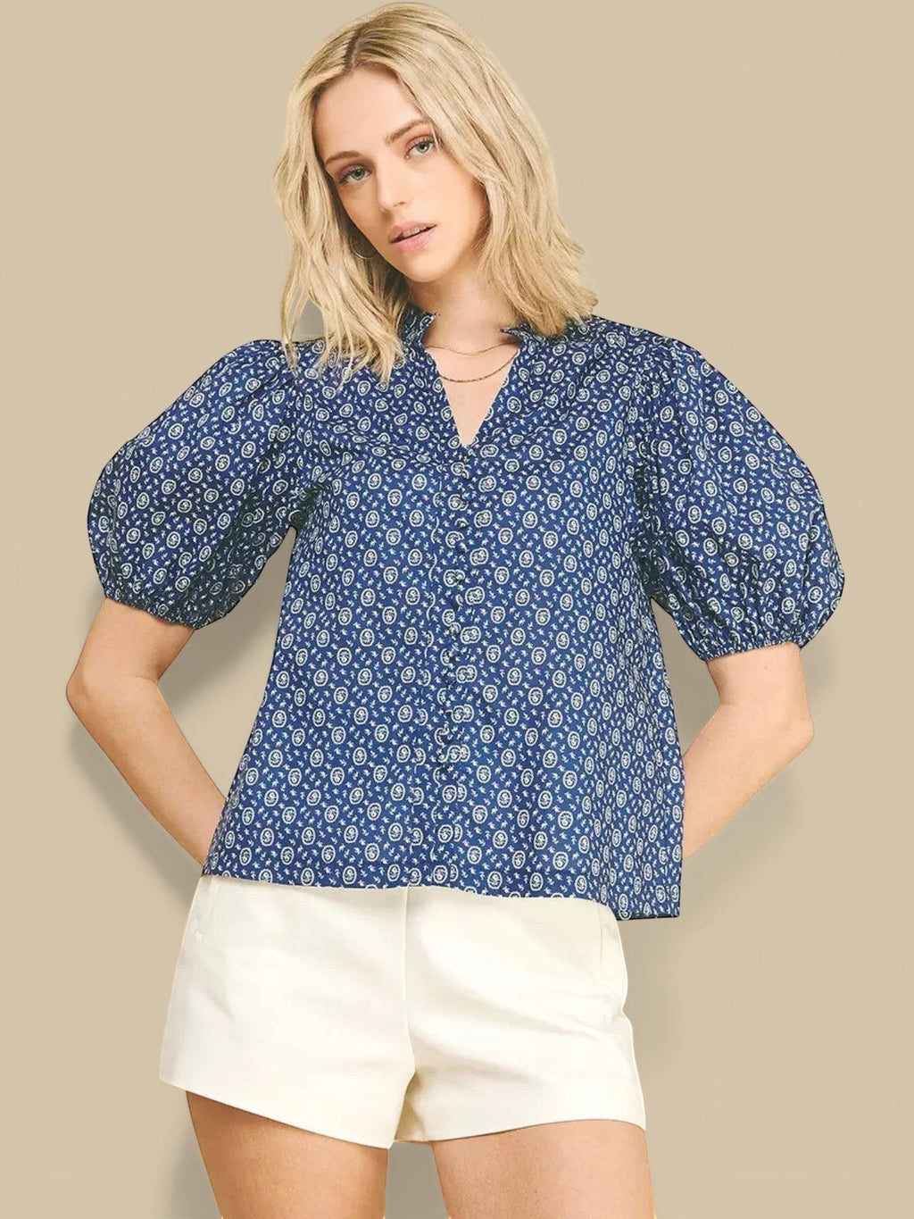 Blue Floral Cameo Blouse