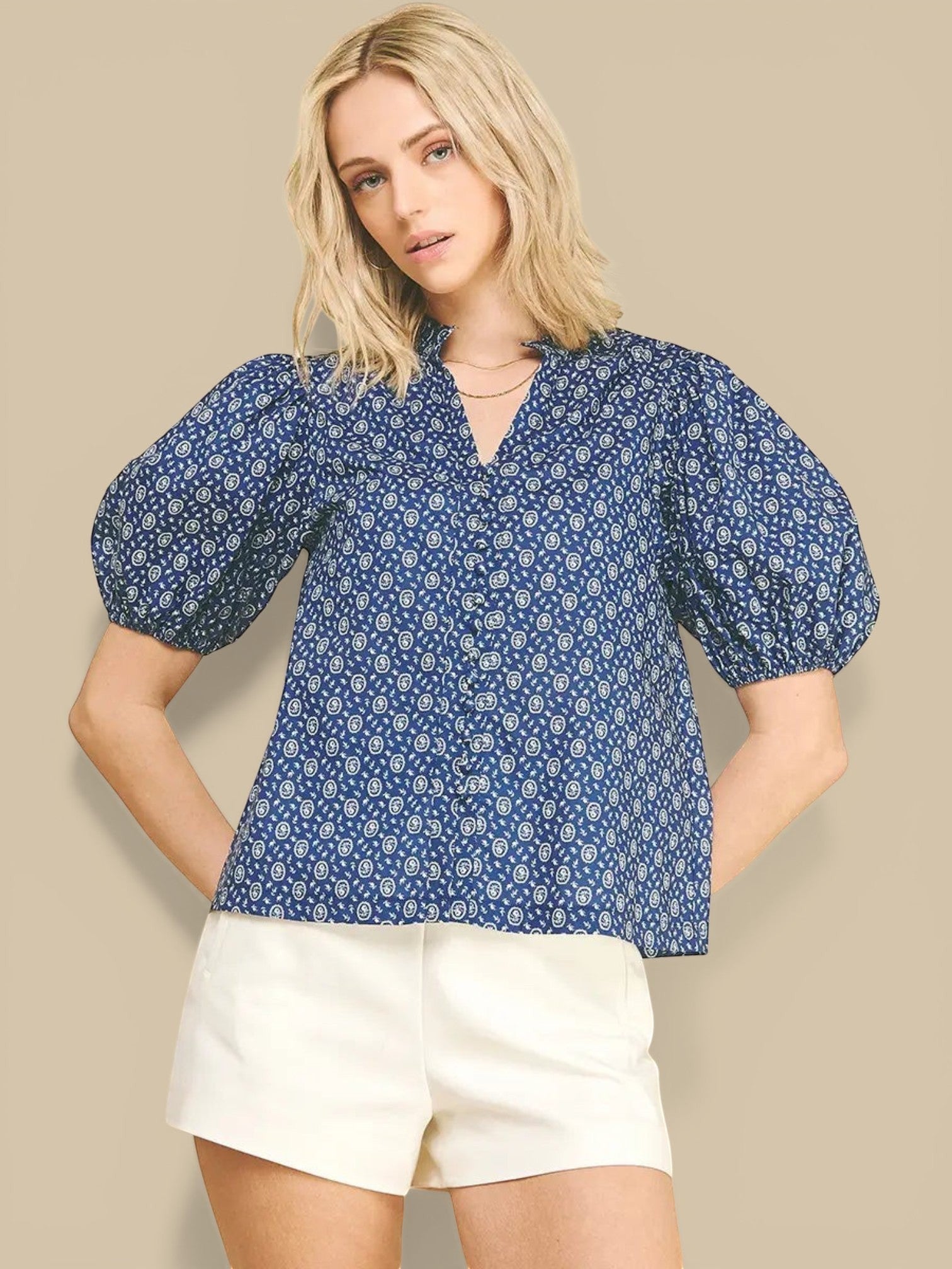 Blue Floral Cameo Blouse