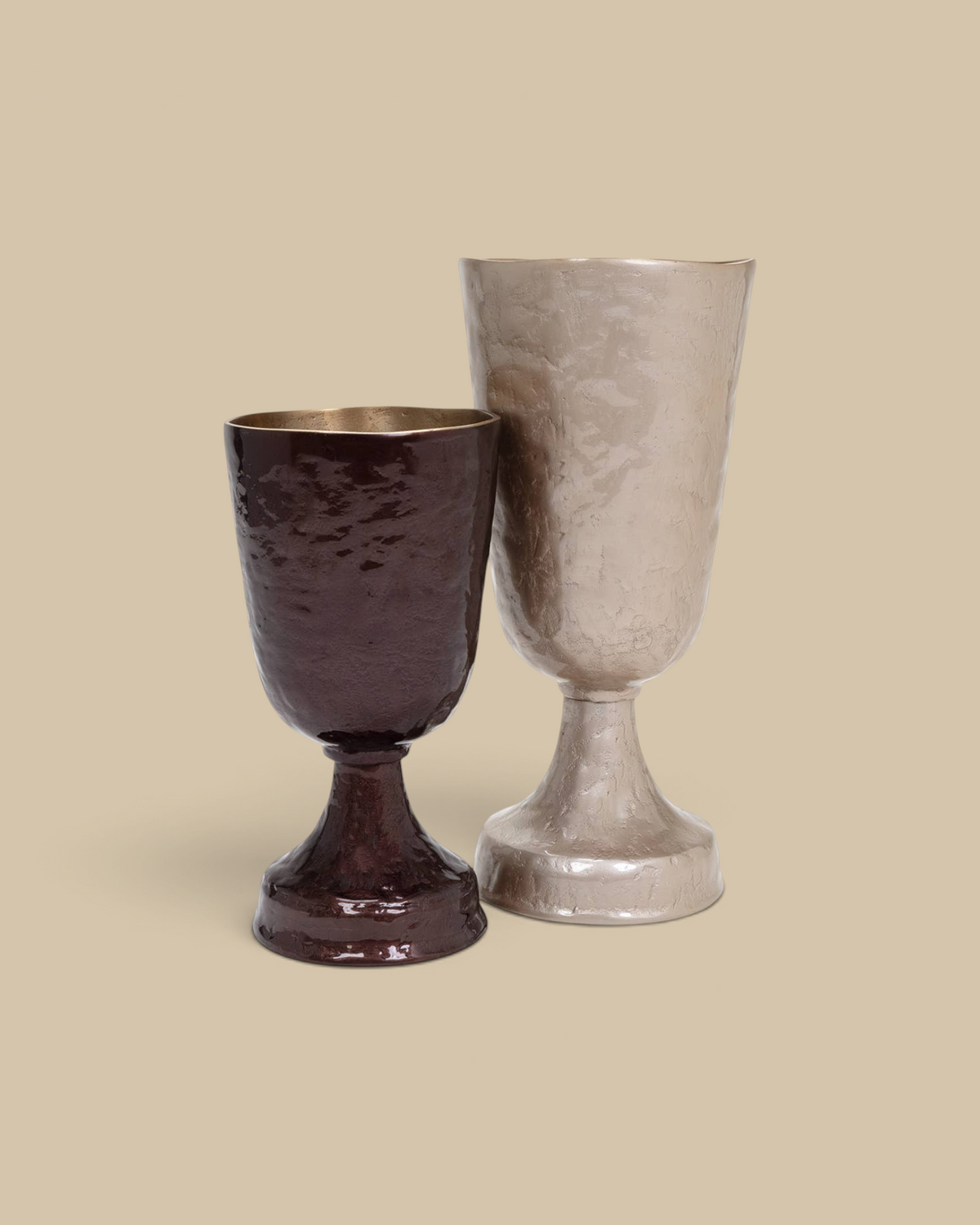 Homestyle Collective Verlix short and tall urns in bronze and gold textured aluminum for elegant home decor