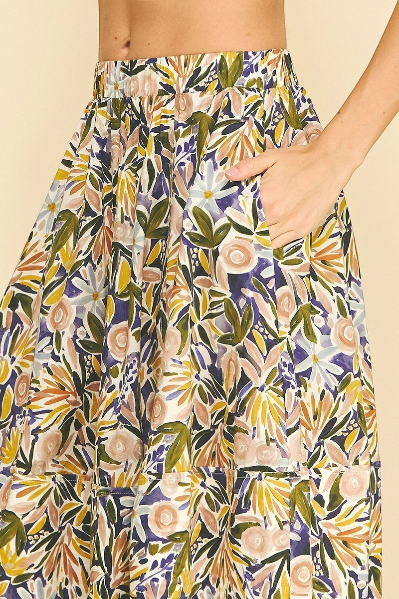 Watercolor Floral A-Line Skirt