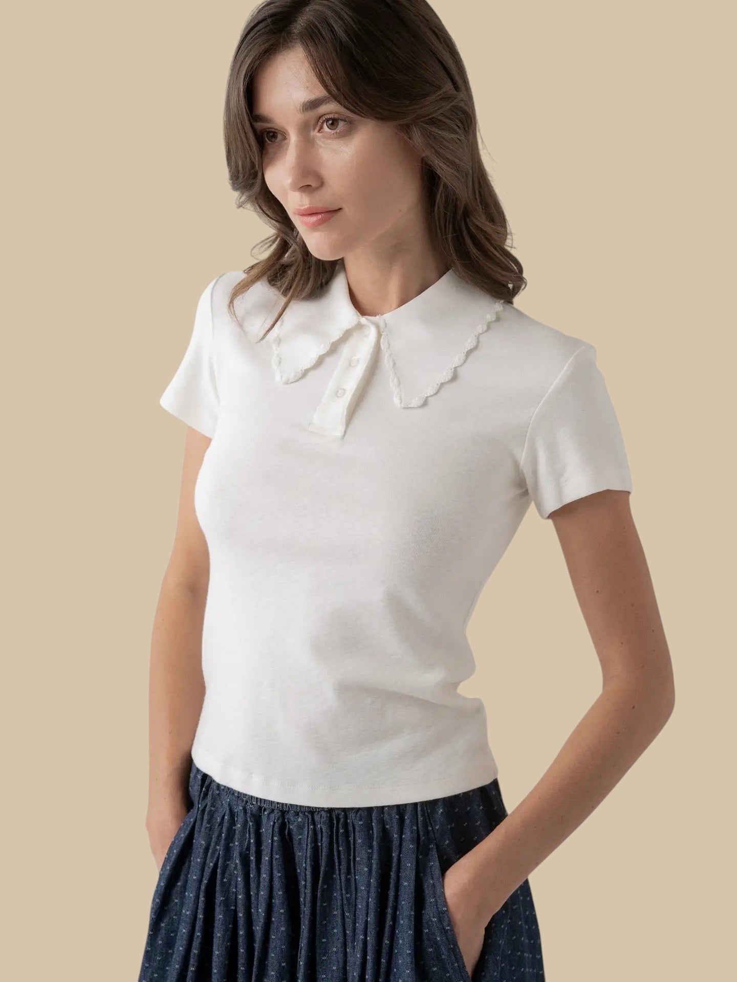 Scalloped Collar Knit Polo