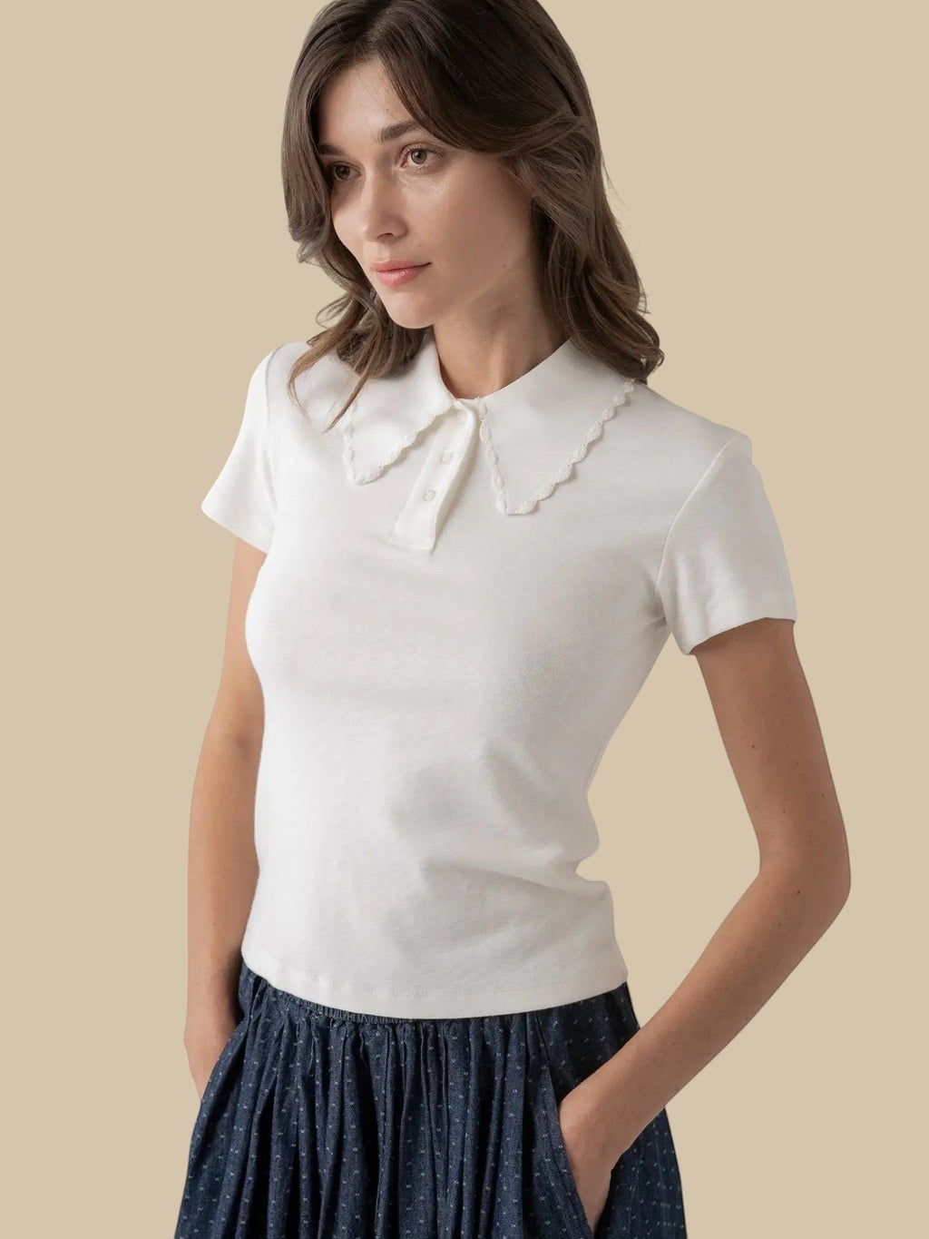Scalloped Collar Knit Polo