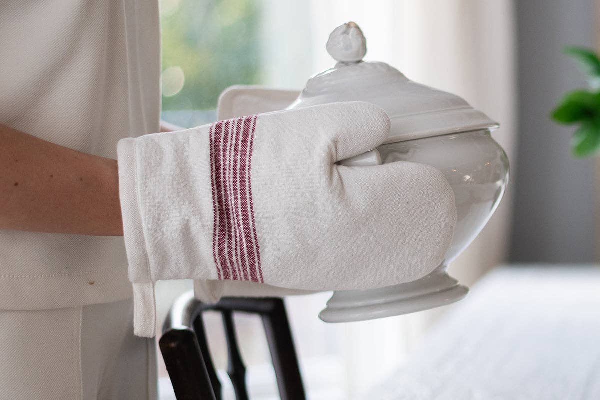 Oven Mitt, Vintage Merlot Red Stripe