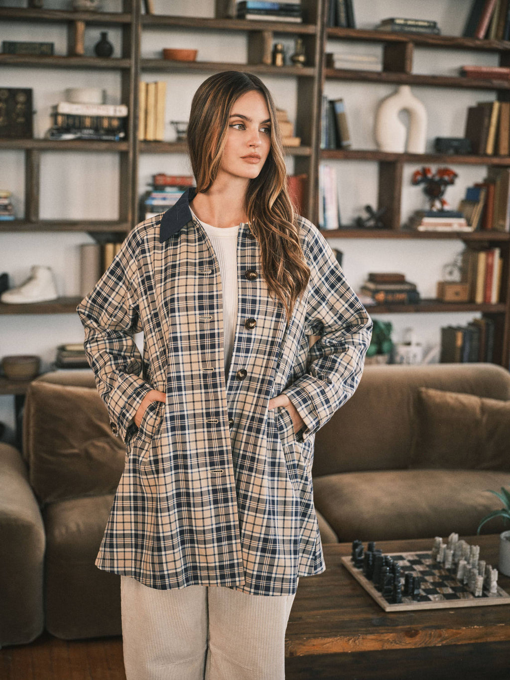 Classic Plaid Trench Jacket