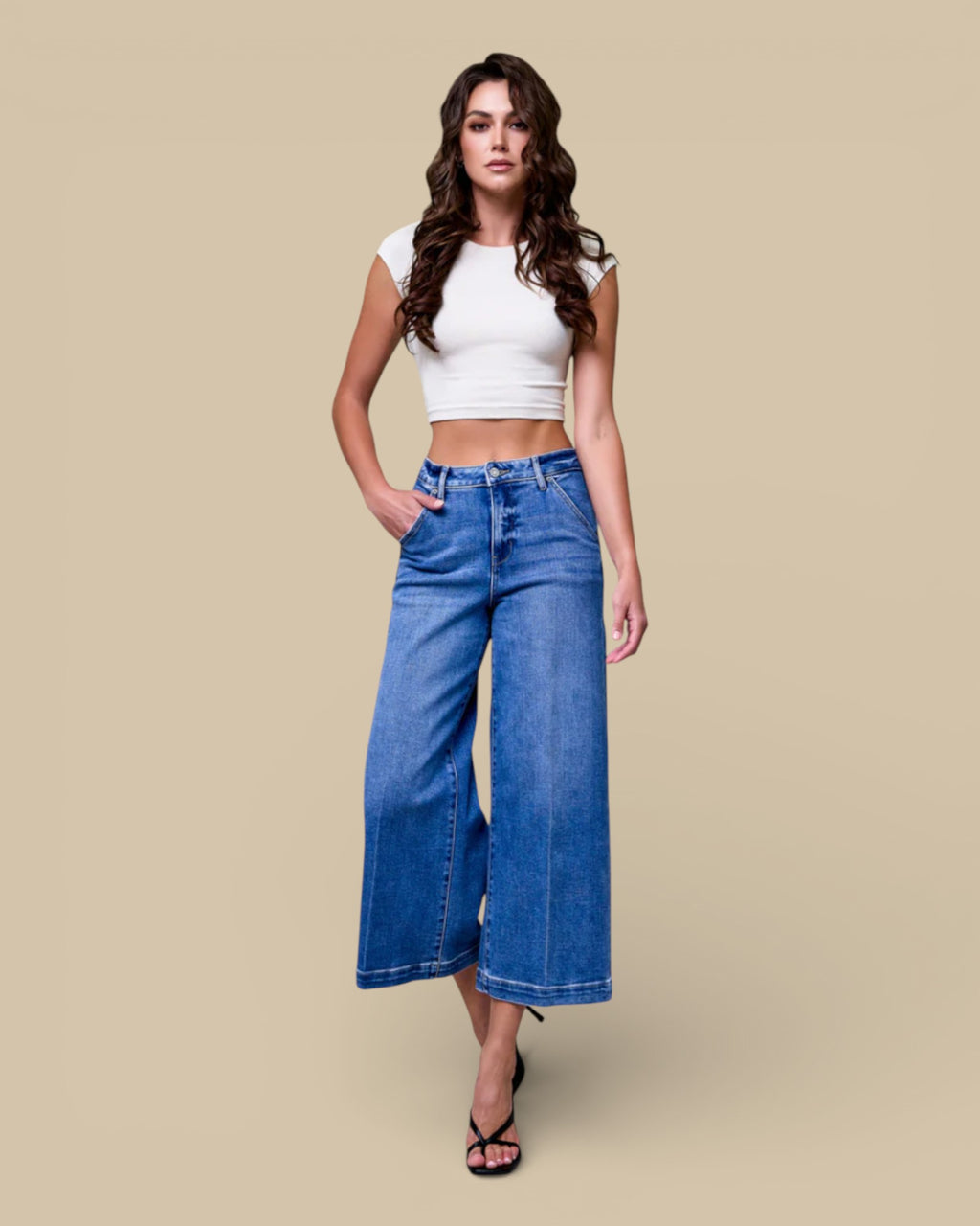 Nori Dark Wash Cropped Wide Leg Trouser