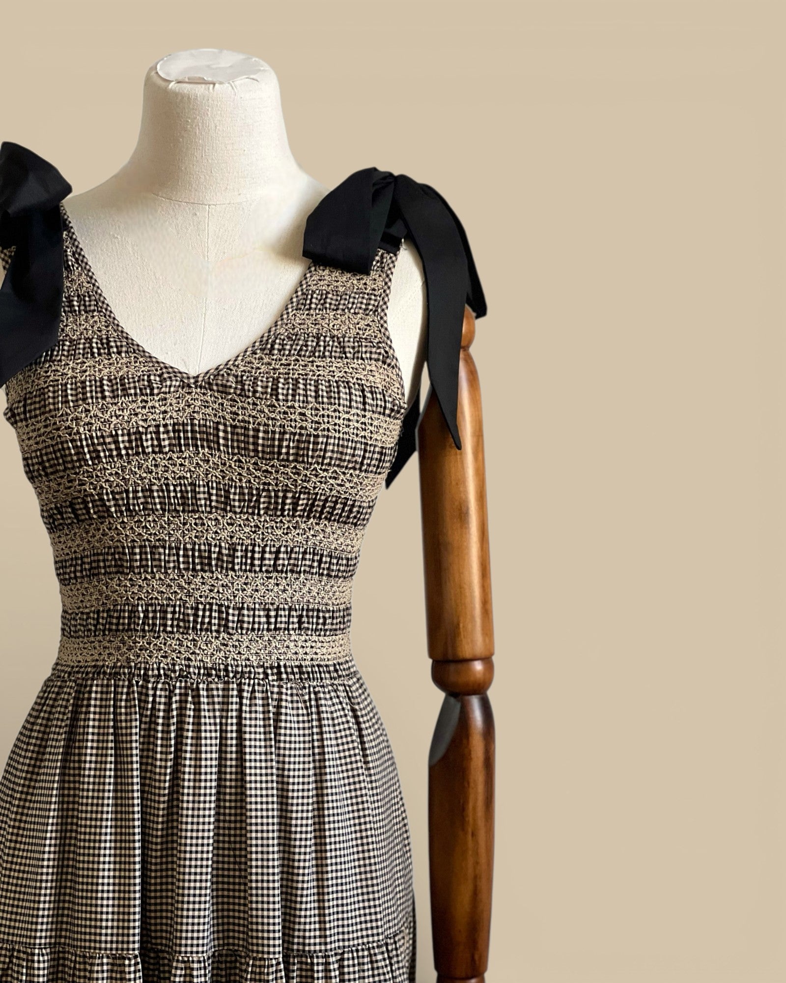 Gingham Smocked Midi-Dress
