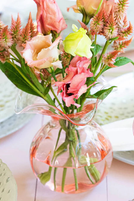 Vietri Hibiscus Glass Pink Bud Vase