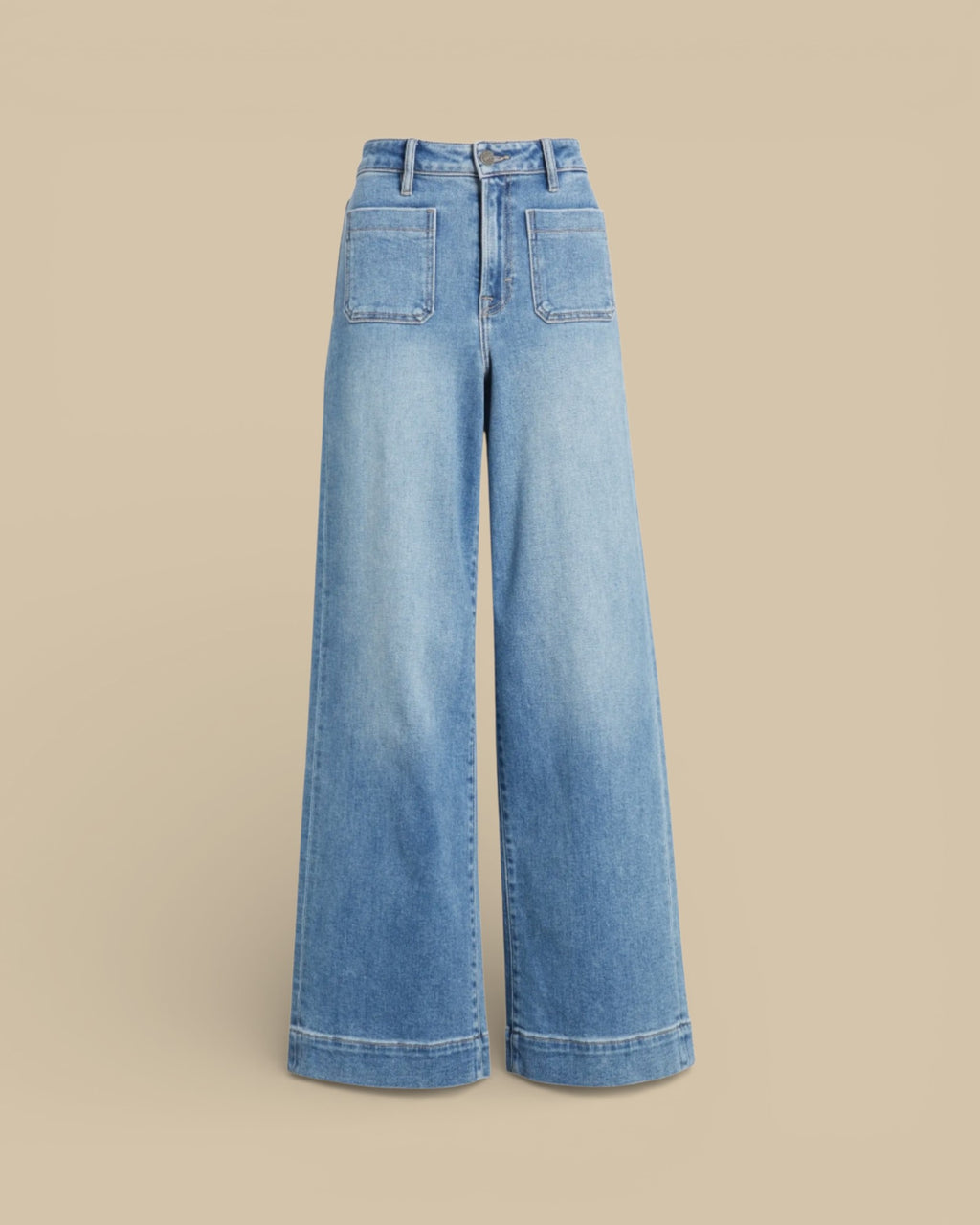Nori Medium Wash Front Pocket Wide Leg Jean