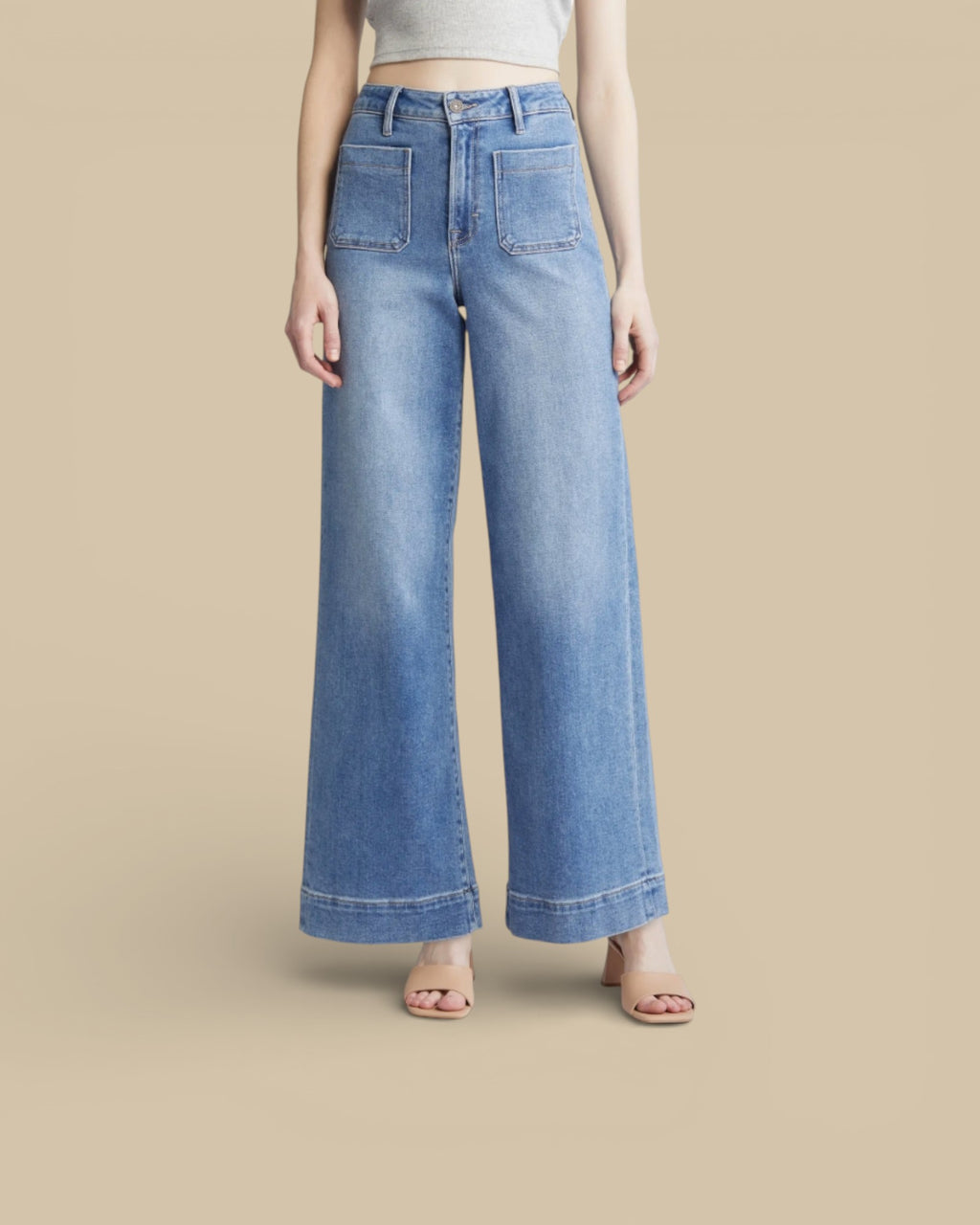 Nori Medium Wash Front Pocket Wide Leg Jean
