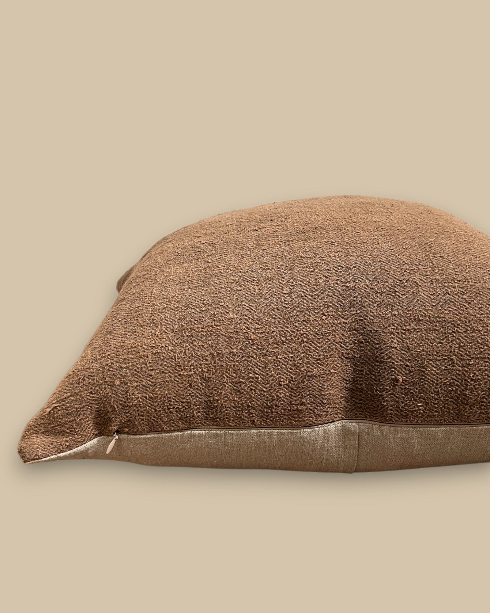 One-of-Kind Natural Linen Brown Pillow