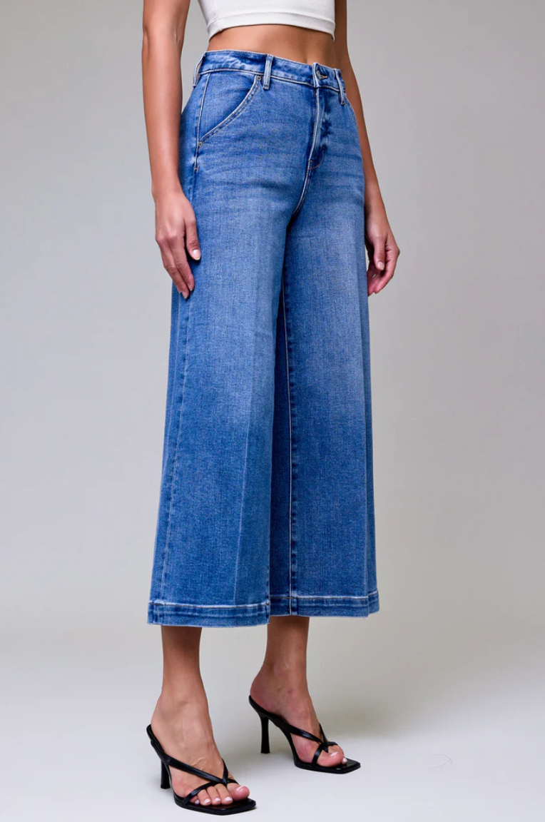 Nori Dark Wash Cropped Wide Leg Trouser