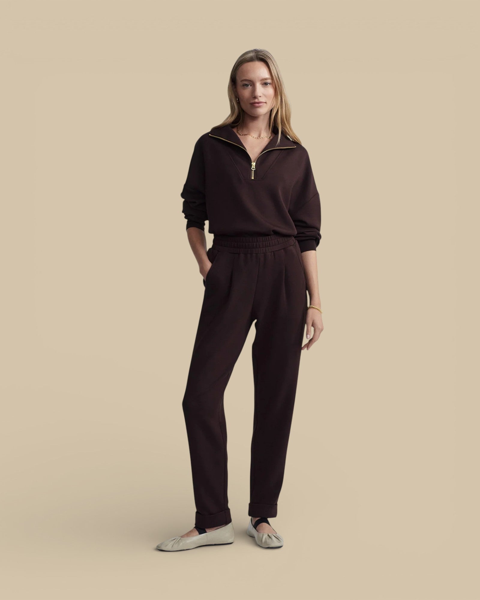Varley Rolled Cuff Pant, 25", Coffee Bean