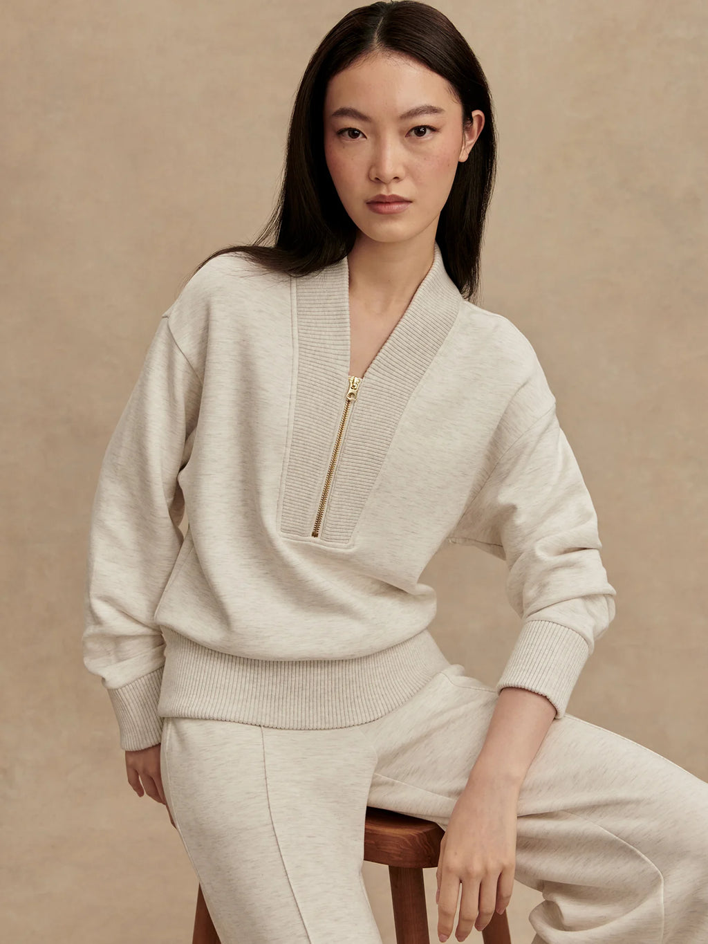Varley Sally Half-Zip Sweat, Ivory