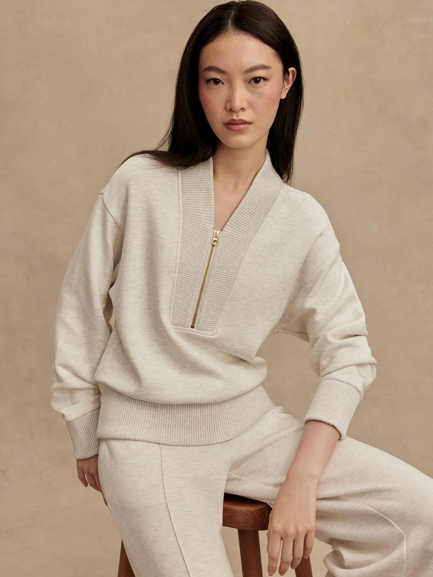 Varley Sally Half-Zip Sweat, Ivory