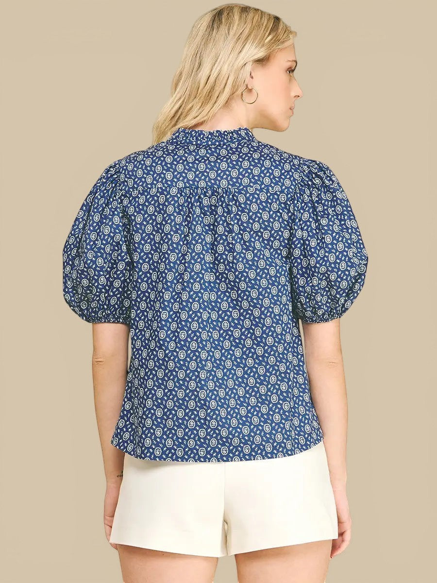 Blue Floral Cameo Blouse