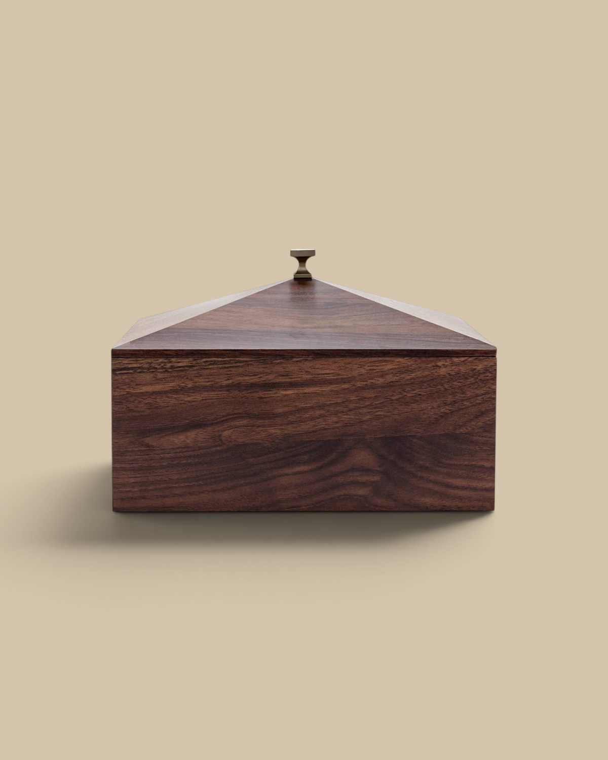 Homestyle Collective Hadway Box in dark wood with a peaked lid and small metal handle on a white background