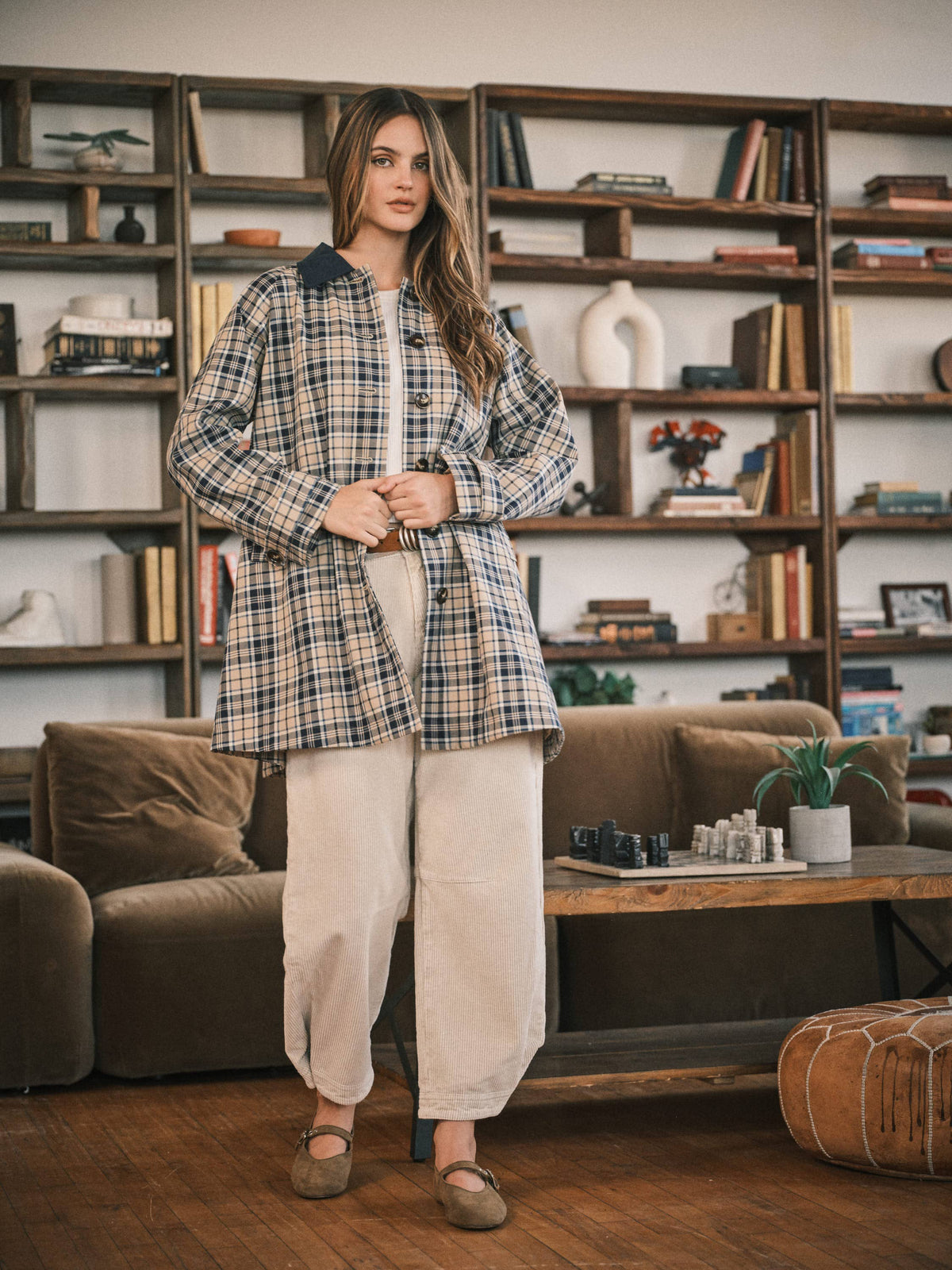 Classic Plaid Trench Jacket