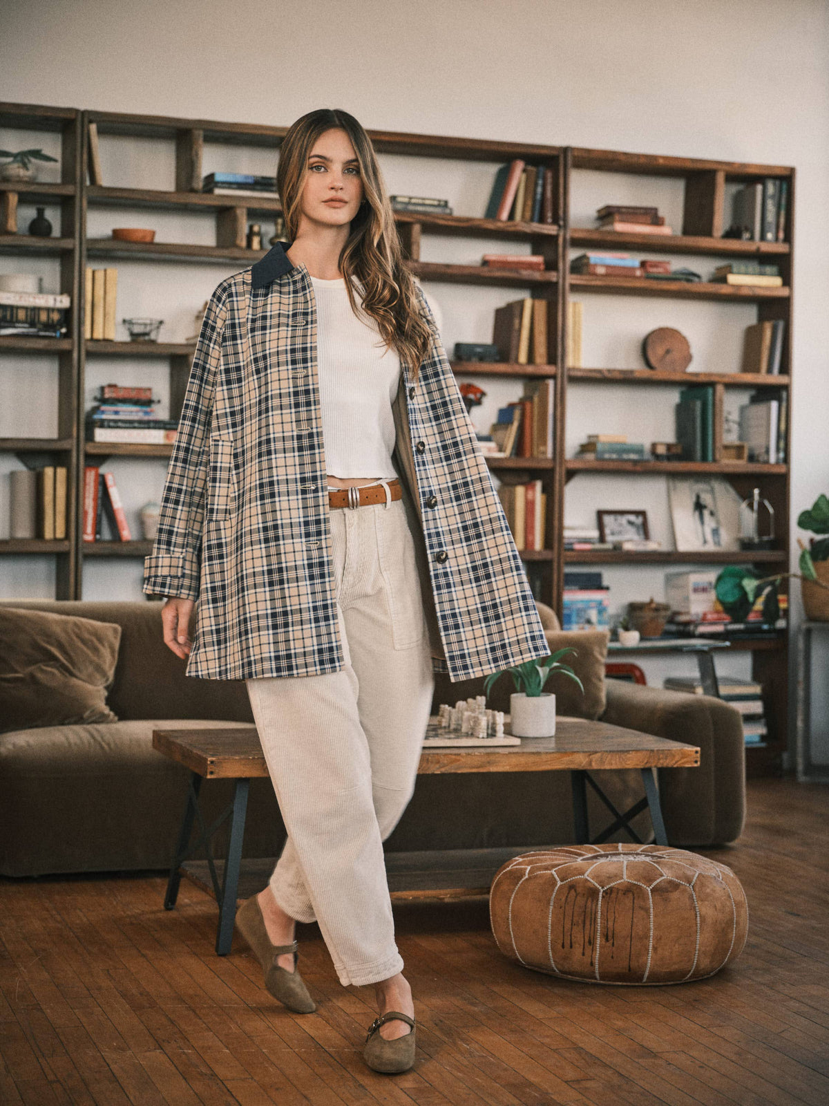 Classic Plaid Trench Jacket