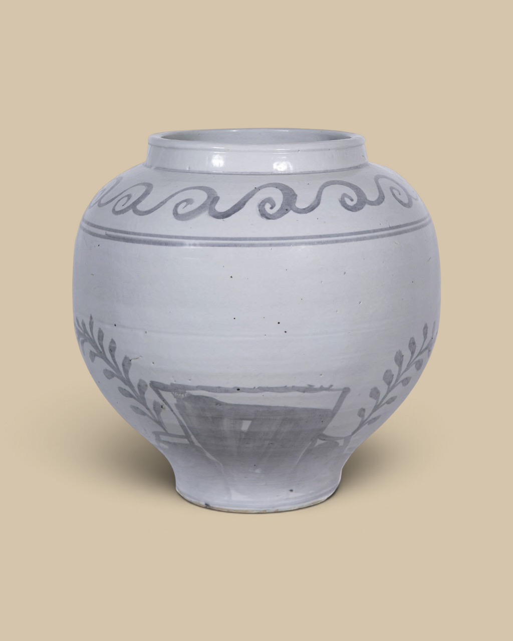 Homestyle Collective vintage white porcelain jar with hand-painted flying bird design and crackle finish.