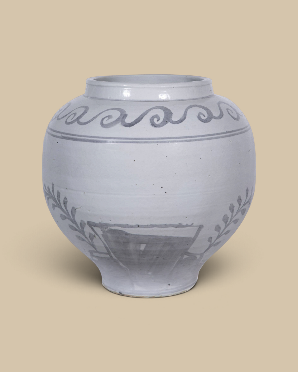 Homestyle Collective vintage white porcelain jar with hand-painted flying bird design and crackle finish.