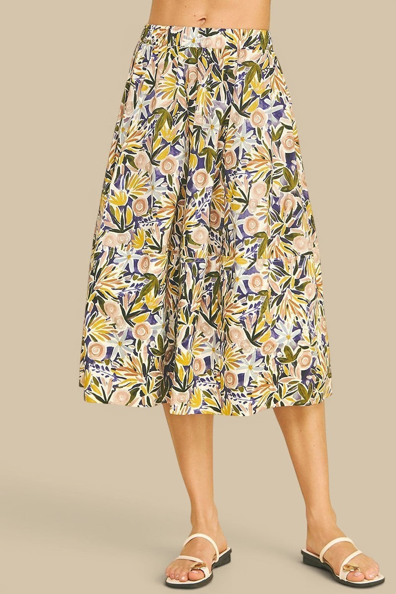 Watercolor Floral A-Line Skirt