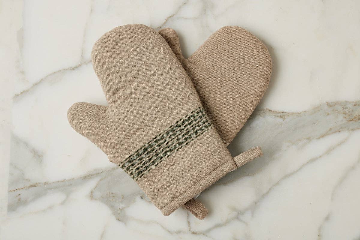 Oven Mitt, Vintage Spruce Green Stripe