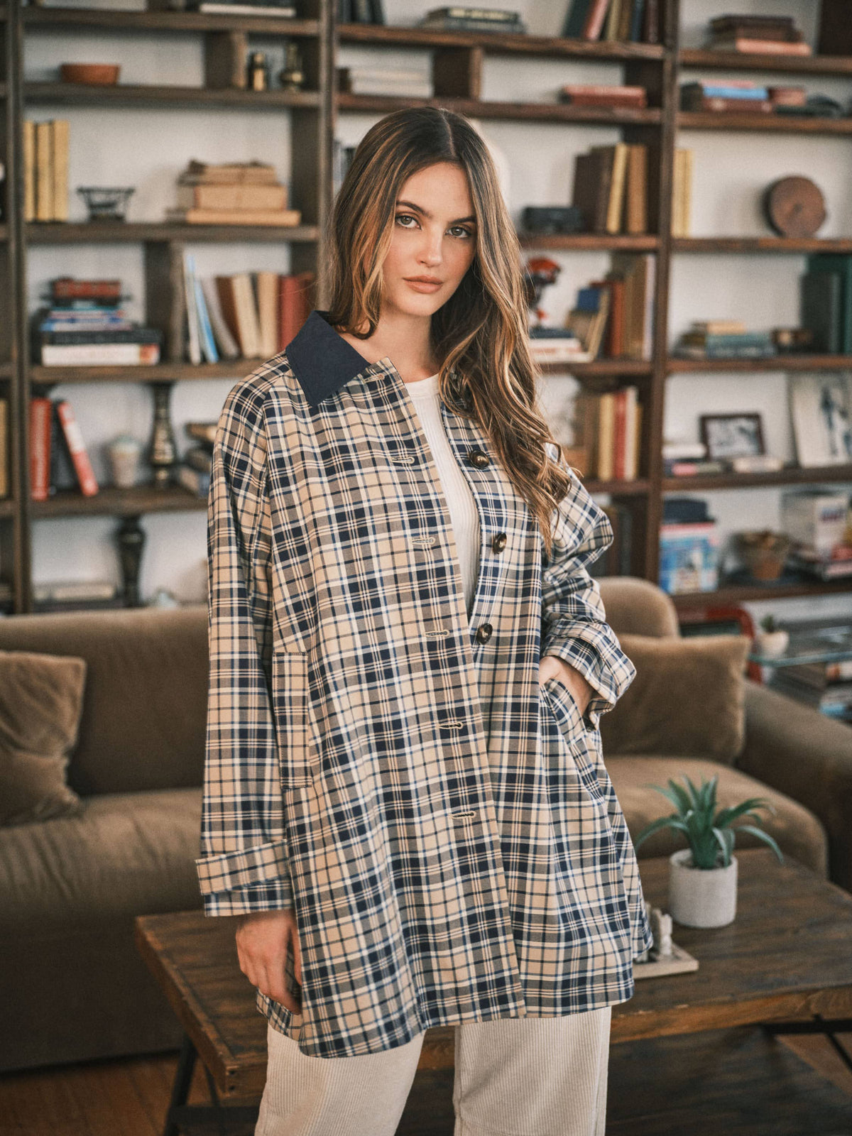 Classic Plaid Trench Jacket