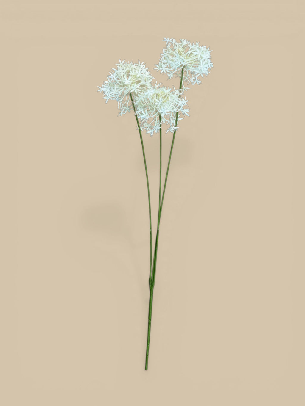 Homestyle Collective artificial cream allium bunch with three textured flower heads on green stems.