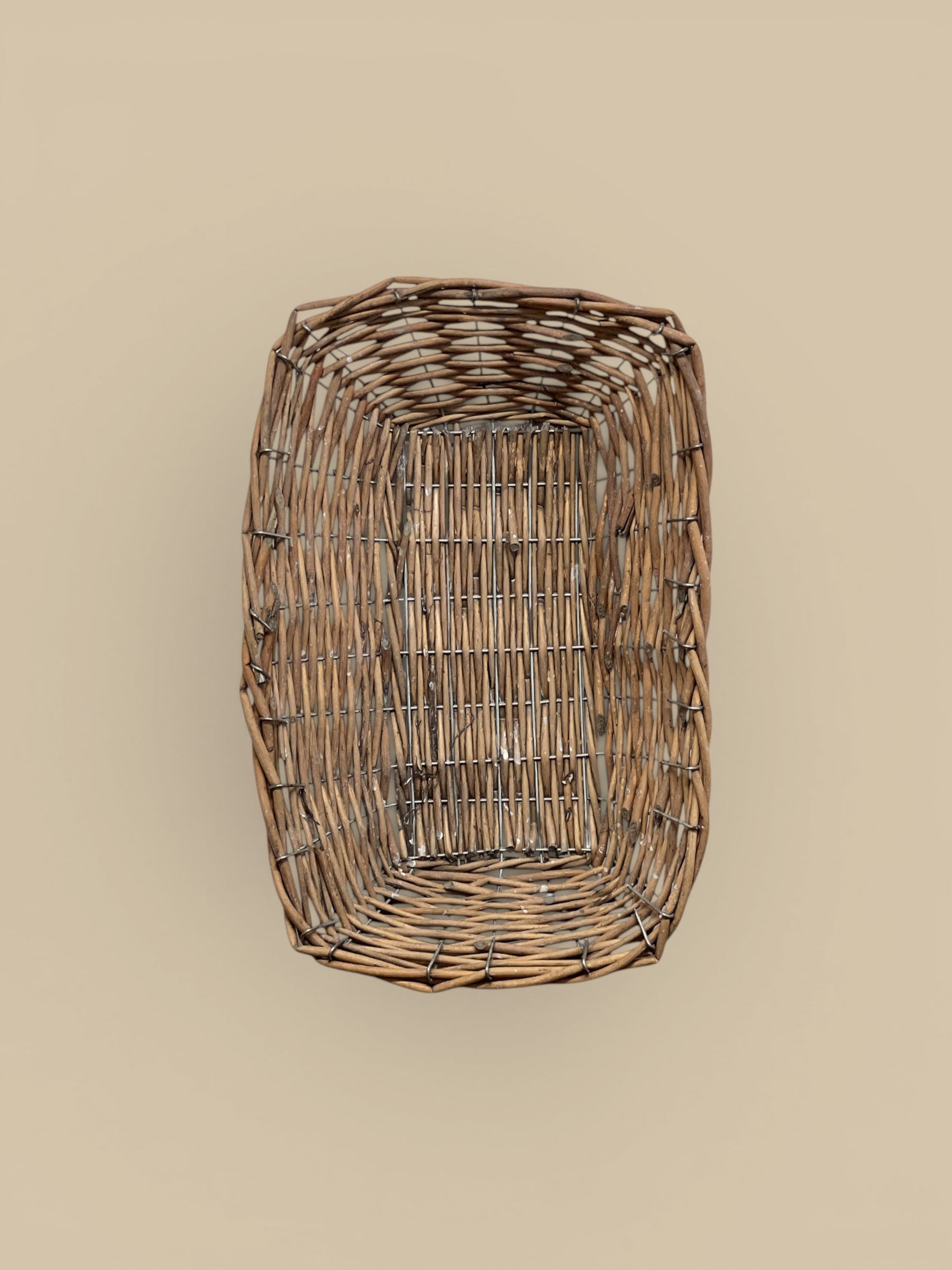 Homestyle Collective brown woven willow basket tray, perfect for coffee table styling or everyday catchall.