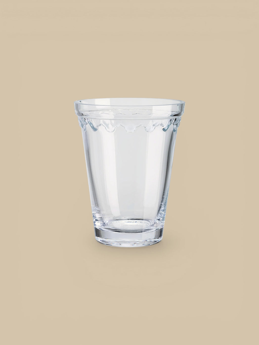 Homestyle Collective clear glass vase with scalloped rim detail, 15cm height, elegant and timeless design.