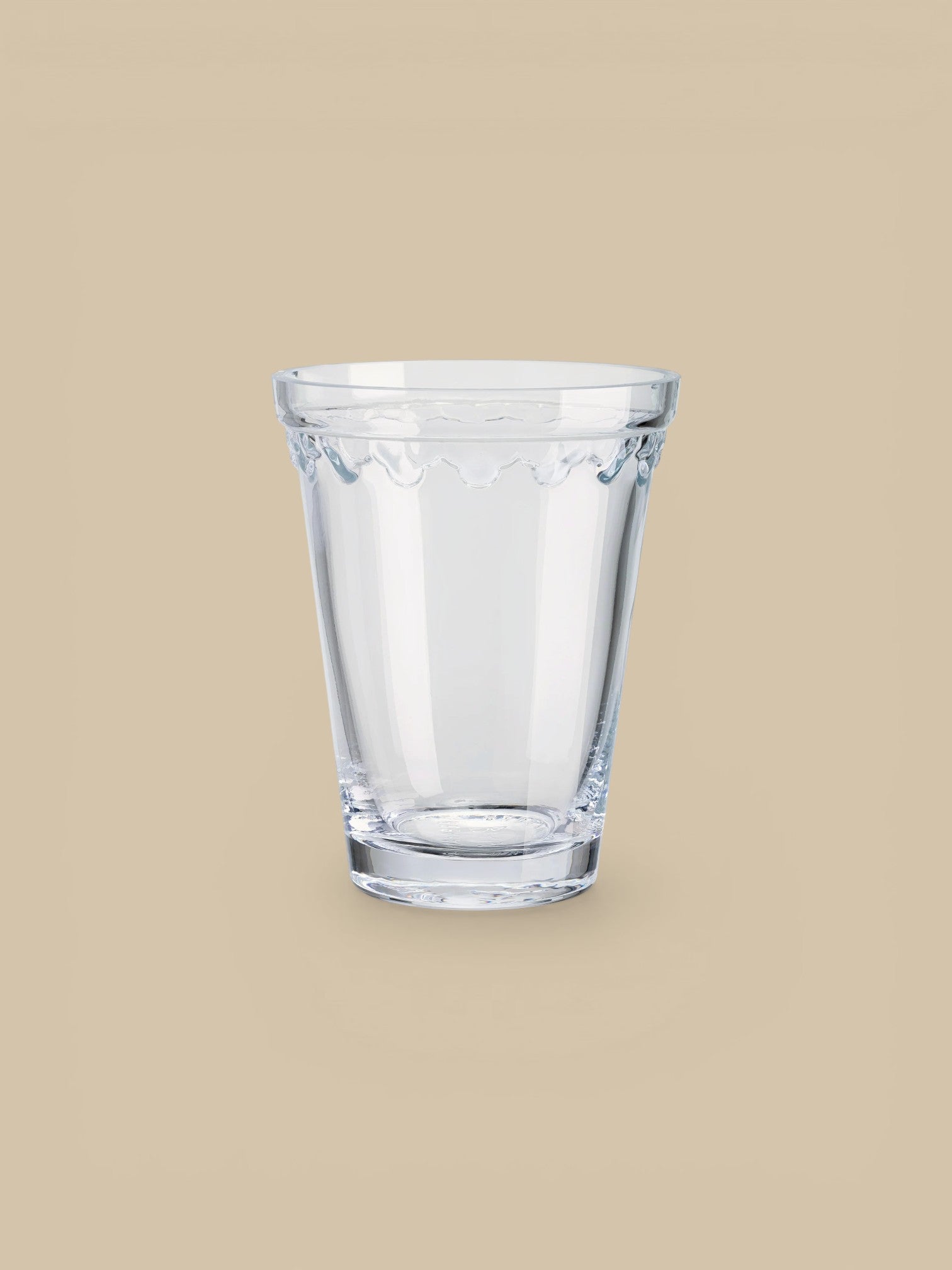 Homestyle Collective clear glass vase with scalloped rim detail, 15cm height, elegant and timeless design.