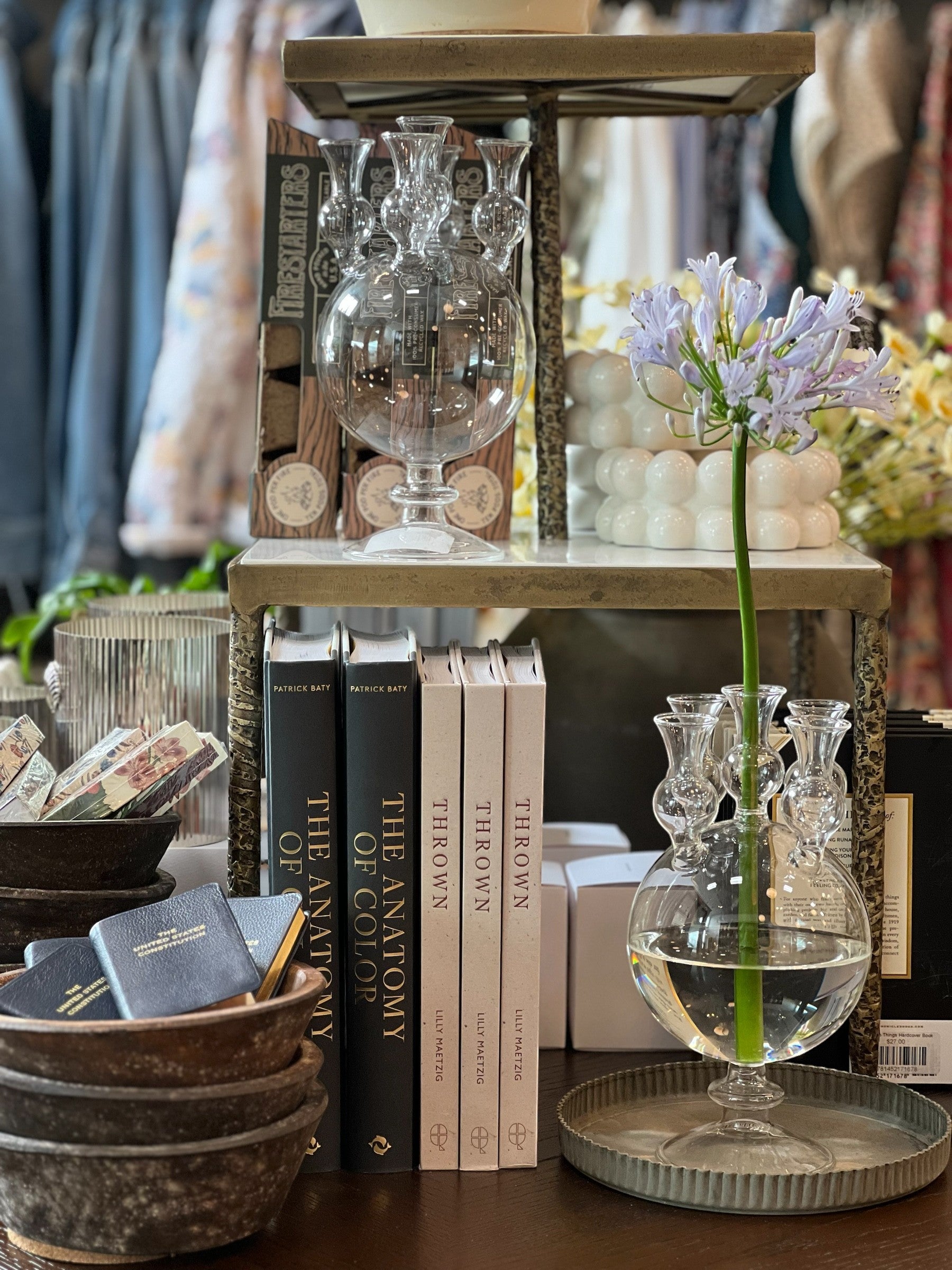 Homestyle Collective clear glass tulipiere vase with five openings, perfect for single stem flowers.