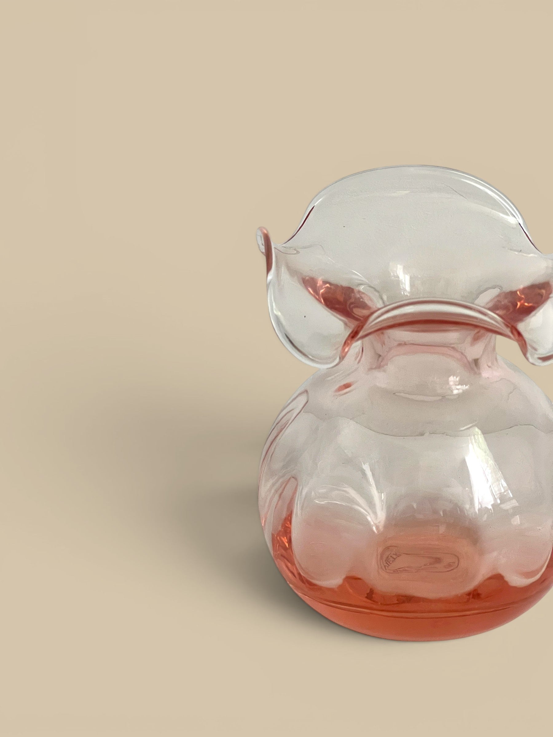 Homestyle Collective Hibiscus Glass Pink Bud Vase, handmade in Italy, 5" D x 5.5" H, dishwasher safe.