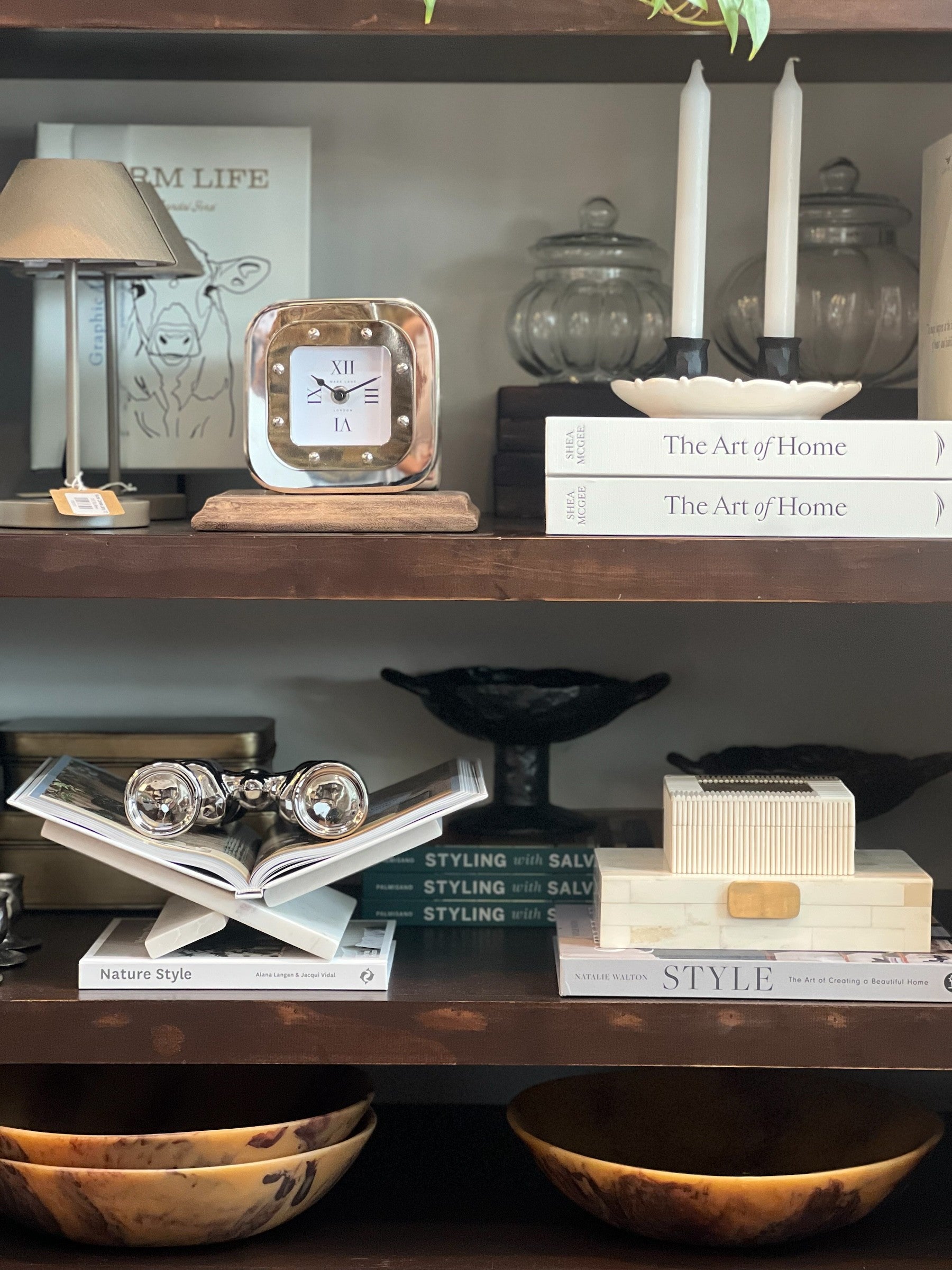 Homestyle Collective Ivory Bone Regency Decorative Box with brass handle, brick pattern, hinged lid.
