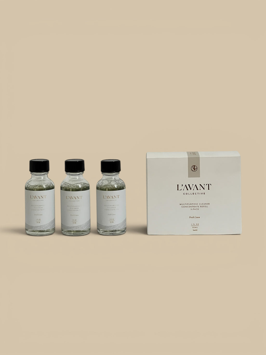 Homestyle Collective L'avant Multipurpose Surface Cleaner Refill 3 pack, Fresh Linen scent, 1 oz glass bottles