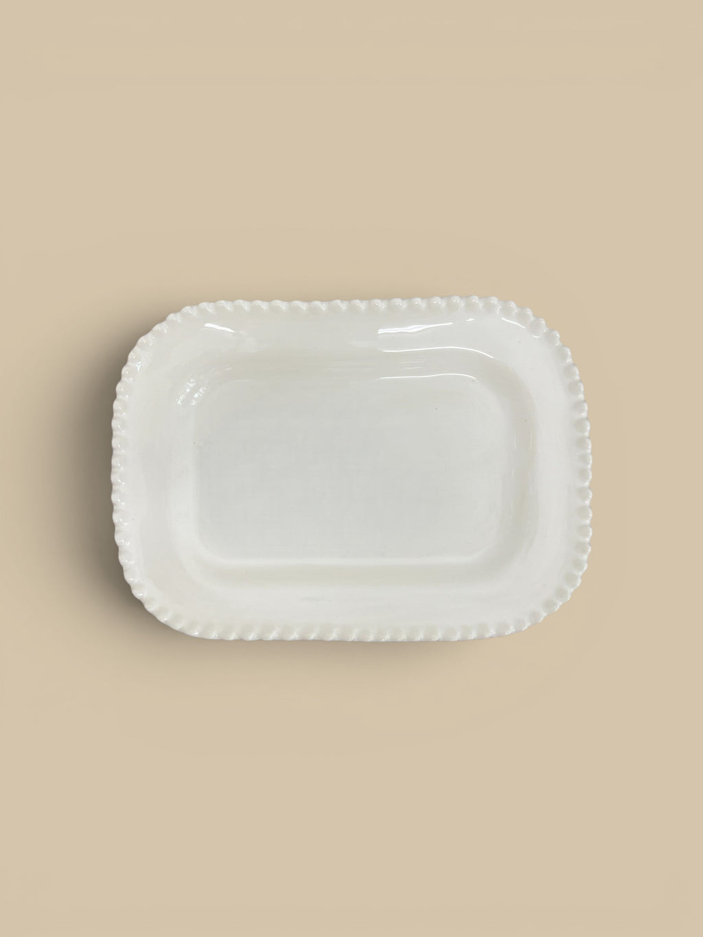 Homestyle Collective Mabel white ceramic serving tray with beaded edge detail, perfect for canapés or display.