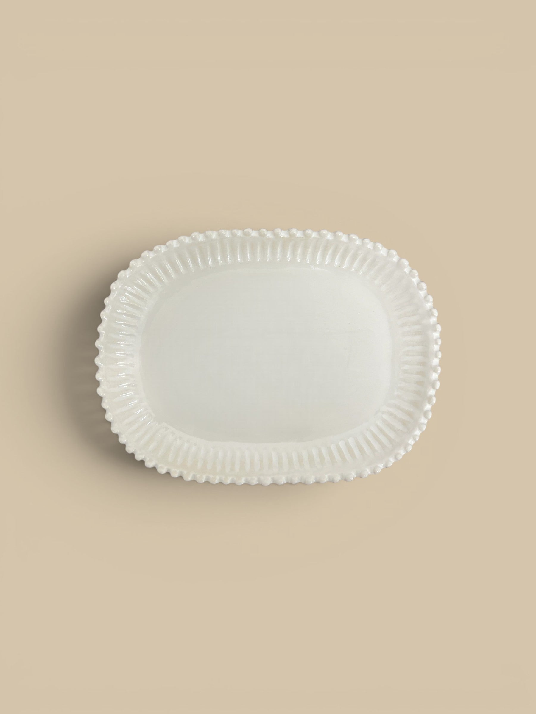 Homestyle Collective Mabel white ceramic serving tray with beaded edge detail