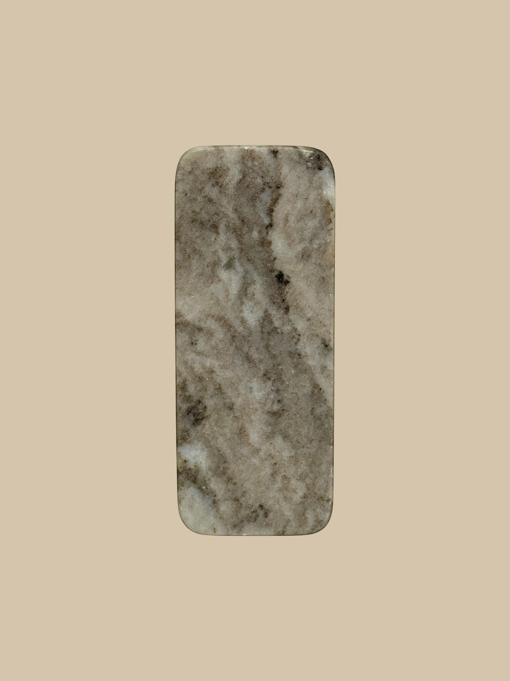 Homestyle Collective rectangular marble serving board with natural grey veining and rounded corners.