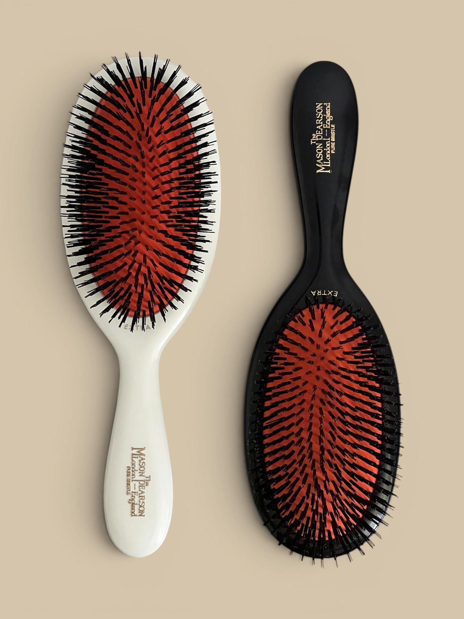 Homestyle Collective Mason Pearson Small Extra Boar Bristle Hairbrush in white and black, ideal for fine hair.