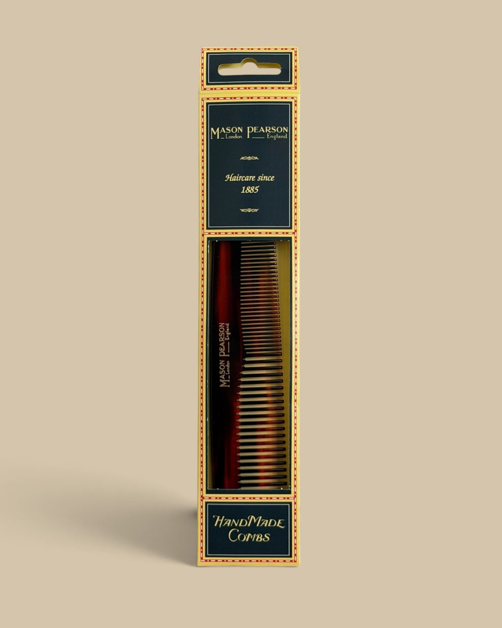 Homestyle Collective Mason Pearson Dressing Comb in retail packaging with tortoiseshell finish for styling long hair