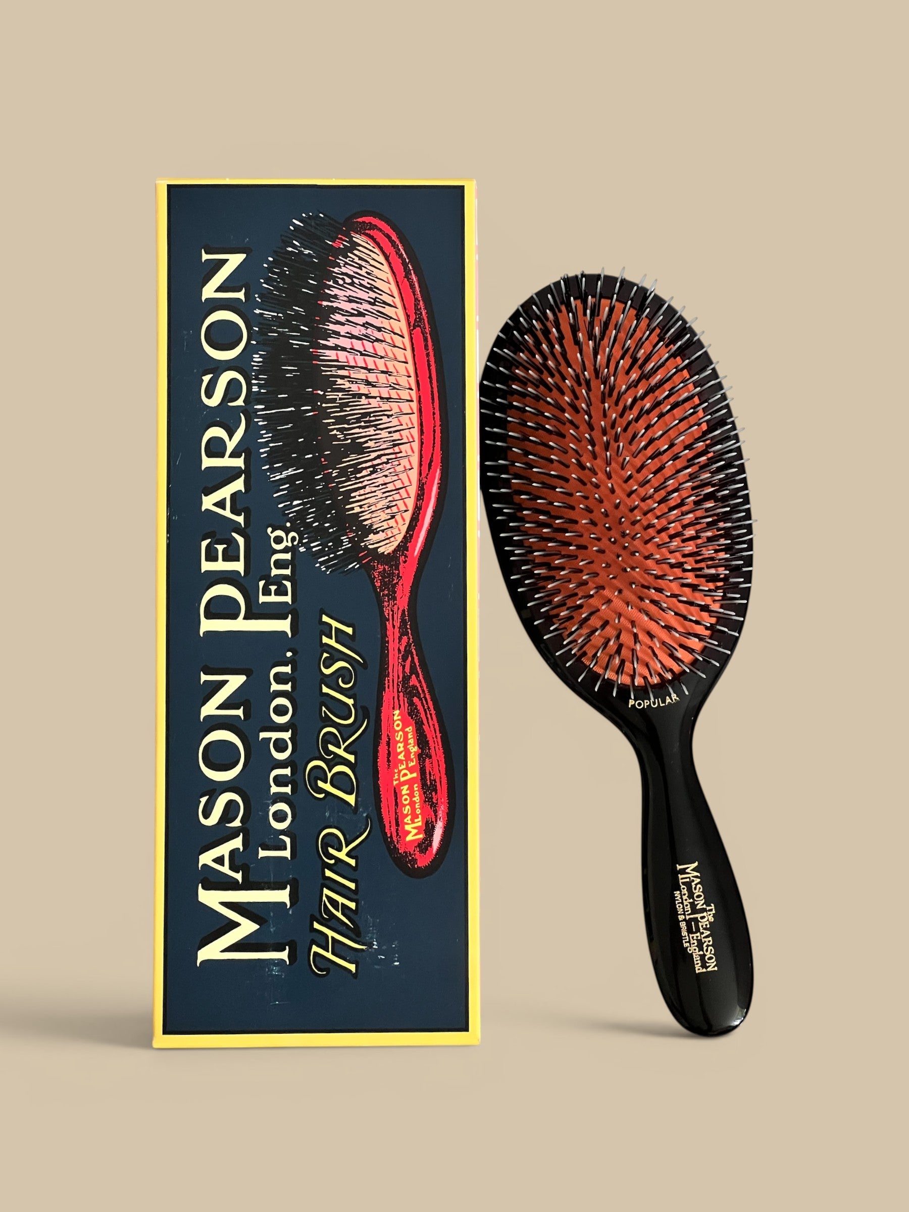 Homestyle Collective Mason Pearson Popular Bristle & Nylon Hairbrush for long, medium-textured hair. Black handle.