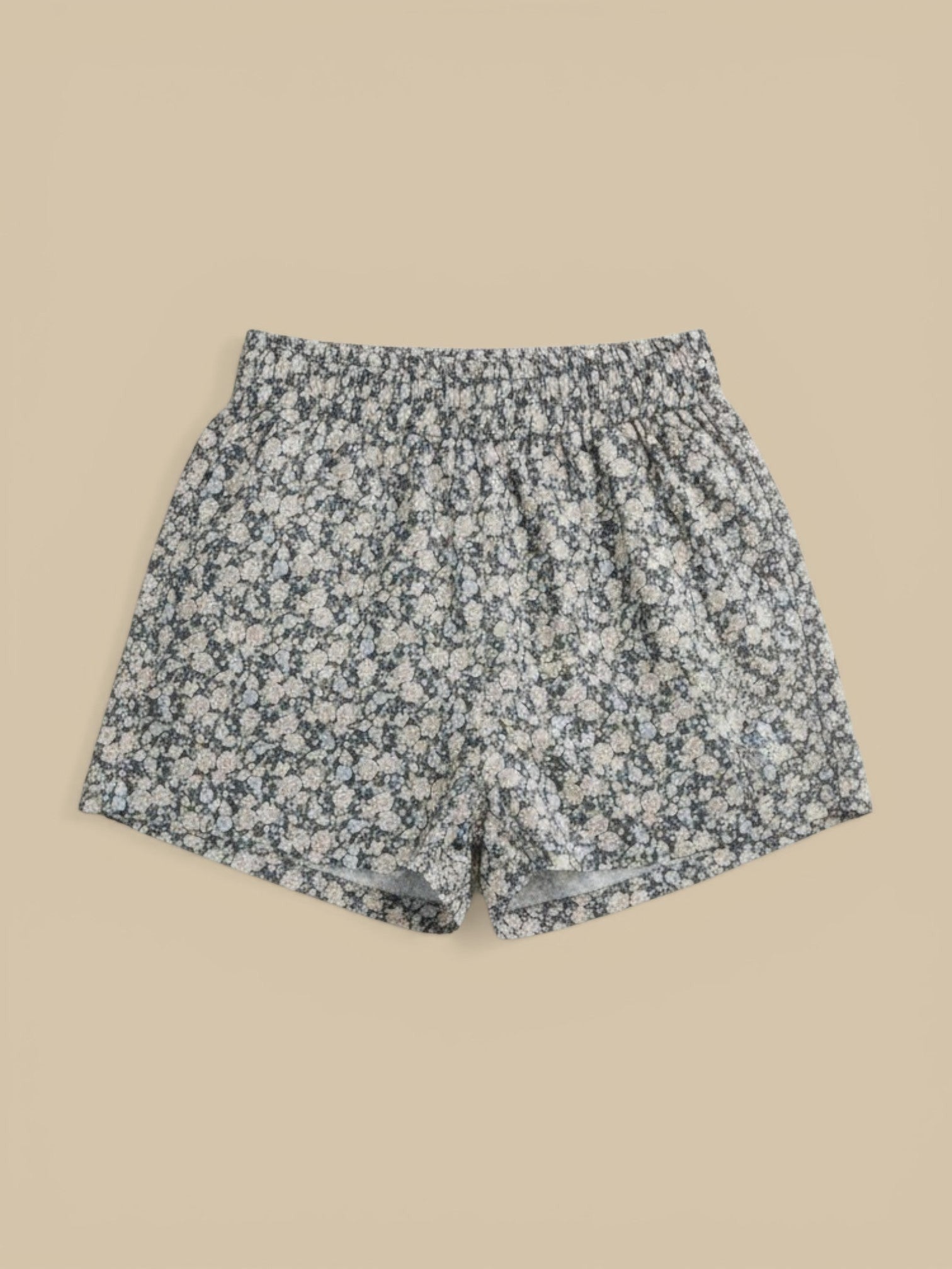 Homestyle Collective navy blue floral print 100% cotton shorts with elastic waistband and 3" inseam.